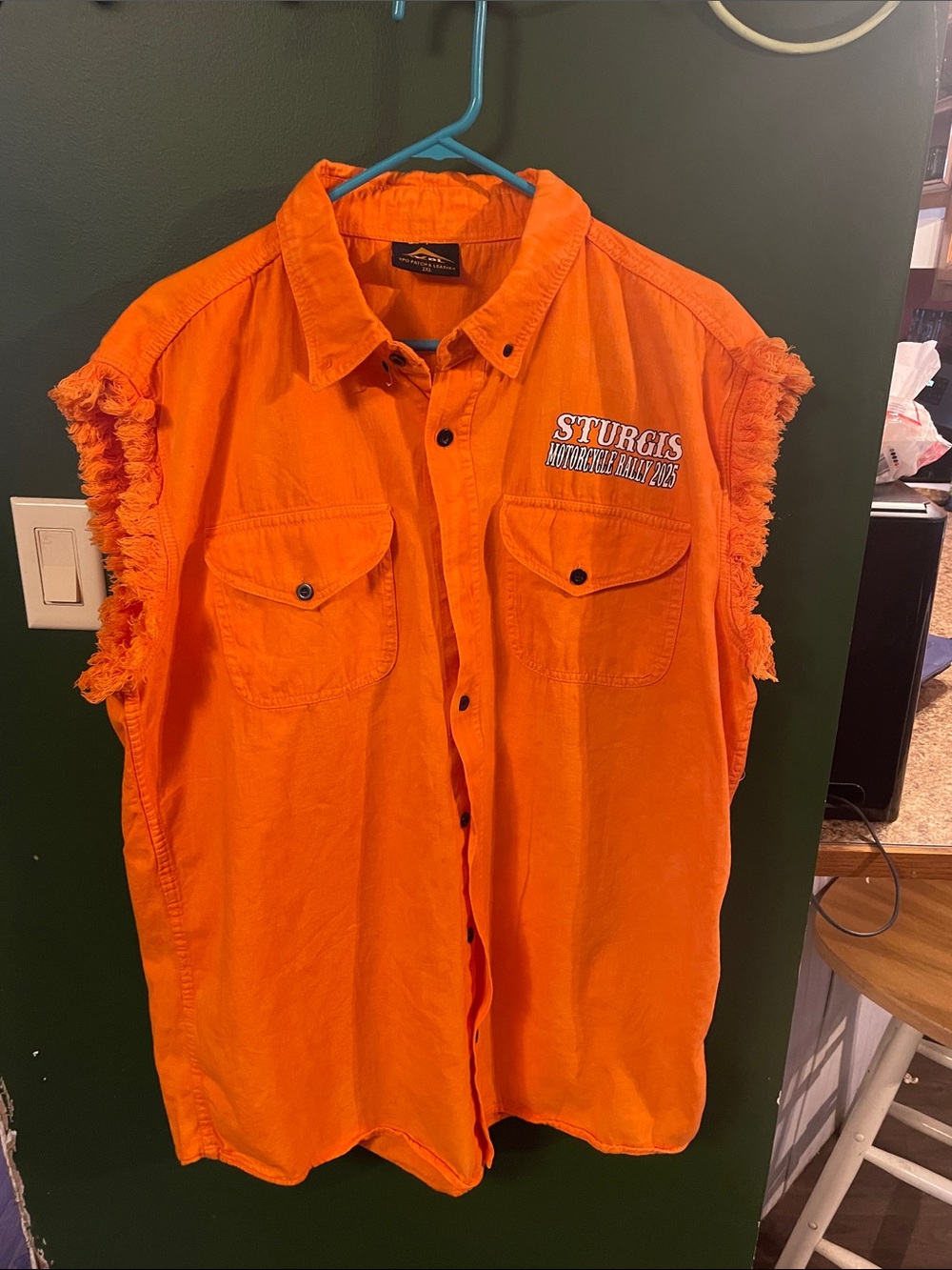 Sturgis Motorcycle Rally 2025 Orange Button Up Sleeveless Size 2Xl